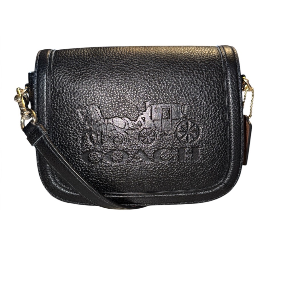 COACH Shoulder Bag Leather BLK 4058 USED ONE TIME EXC CONDITION Saddle Crossbody